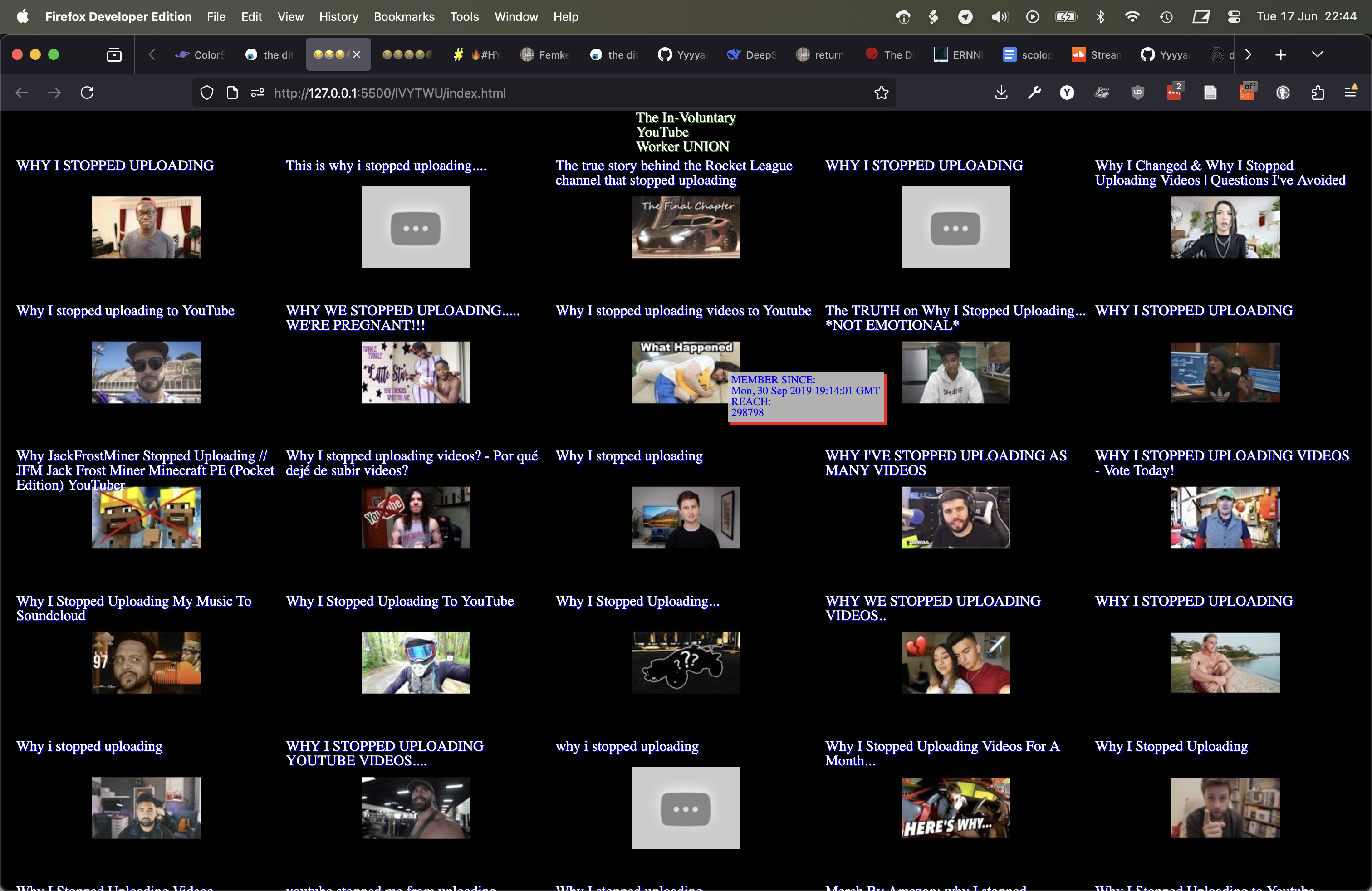 Screenshot of Involuntary YouTube union